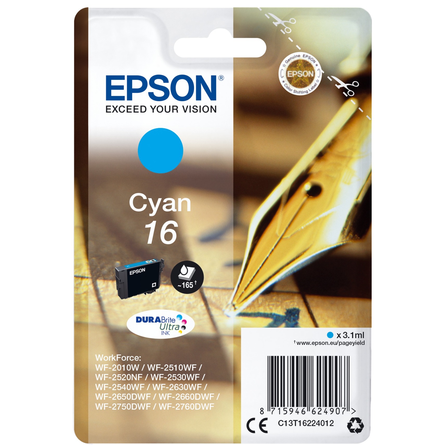 Epson Druckerpatrone DURABrite Ultra 16 (C13T16224012) cyan 8715946624907 Epson