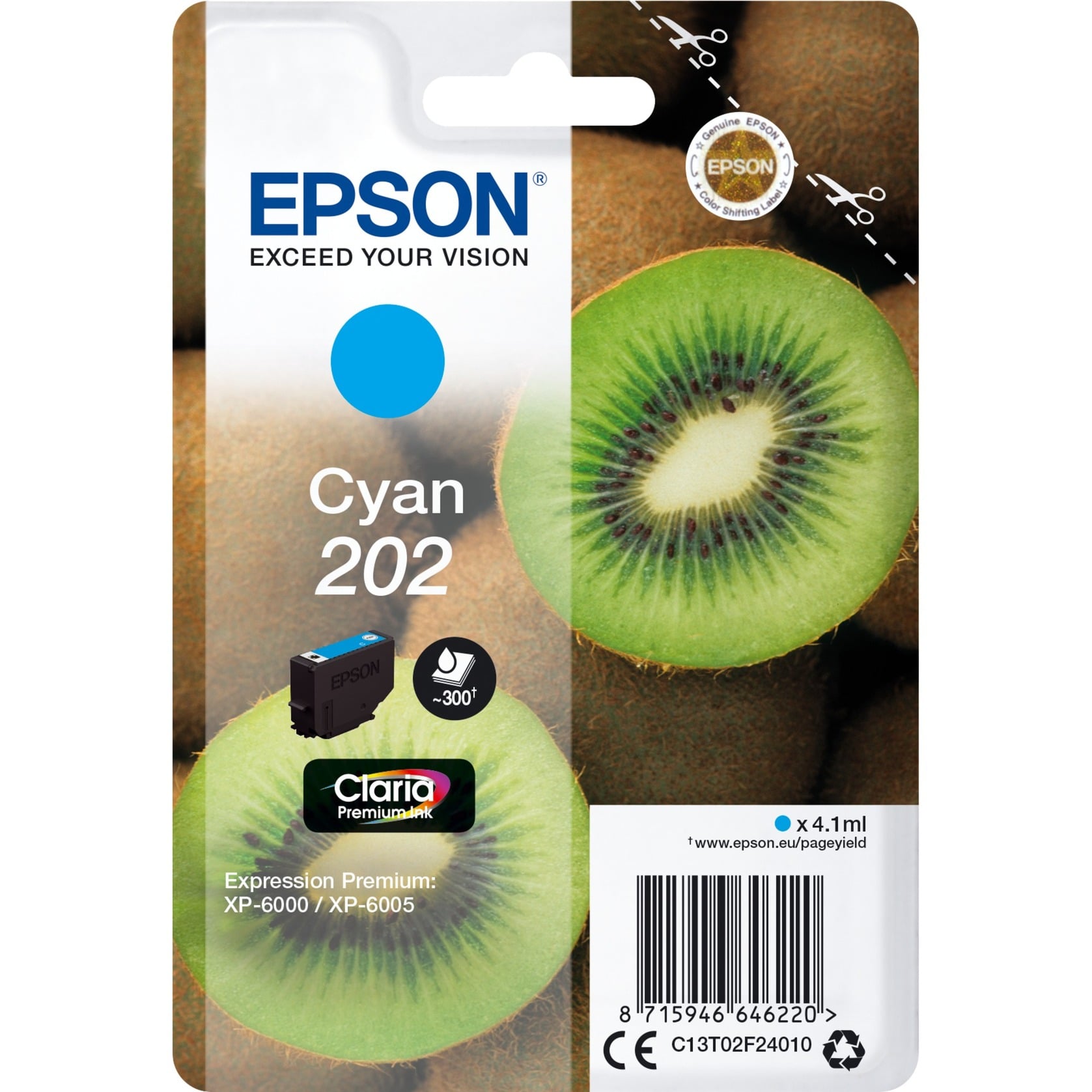 Epson Druckerpatrone 202/T02F24 C13T02F24010 (202), cyan, ca. 300 Seiten 8715946646220 Epson