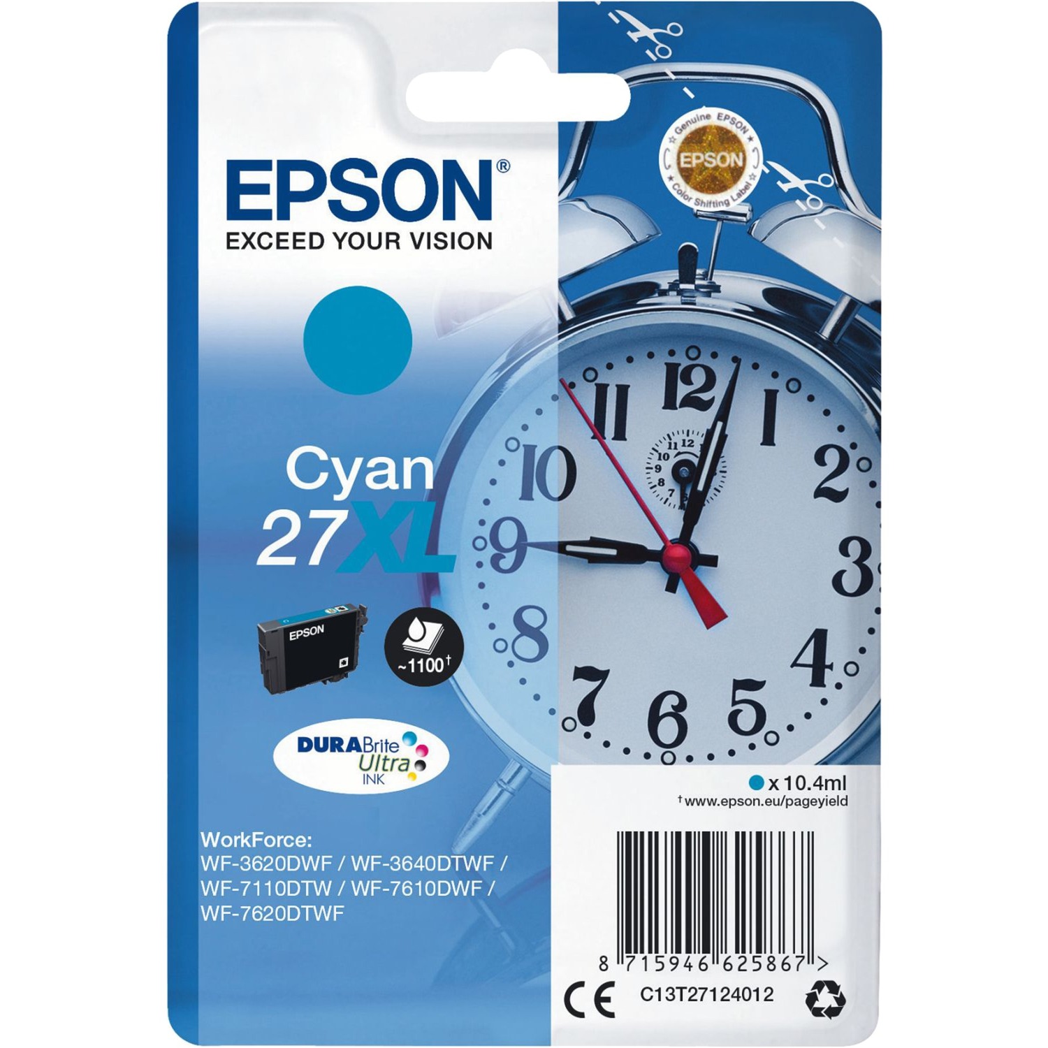 Epson Original 27XL Wecker Druckerpatrone - cyan (C13T27124012)