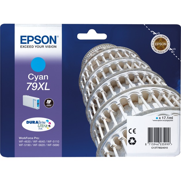 Epson 79XL Tintenpatrone Cyan Für Kompatibilität, siehe Artikel-Beschreibung | Niedrigere Druckkosten Dank XL-Tintenpatrone
