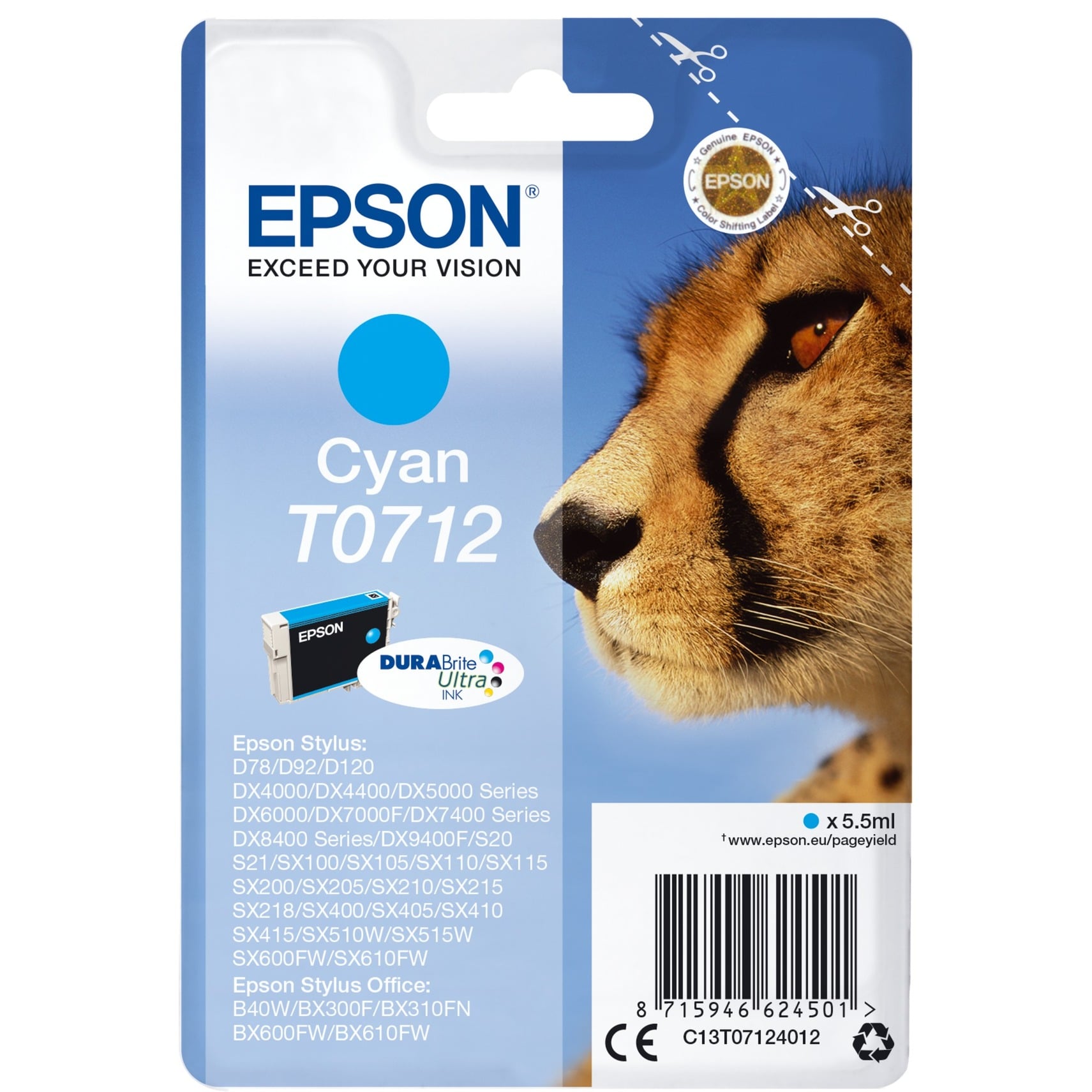 Epson Druckerpatrone DURABrite Ultra T0712 (C13T07124012) cyan 8715946624501 Epson