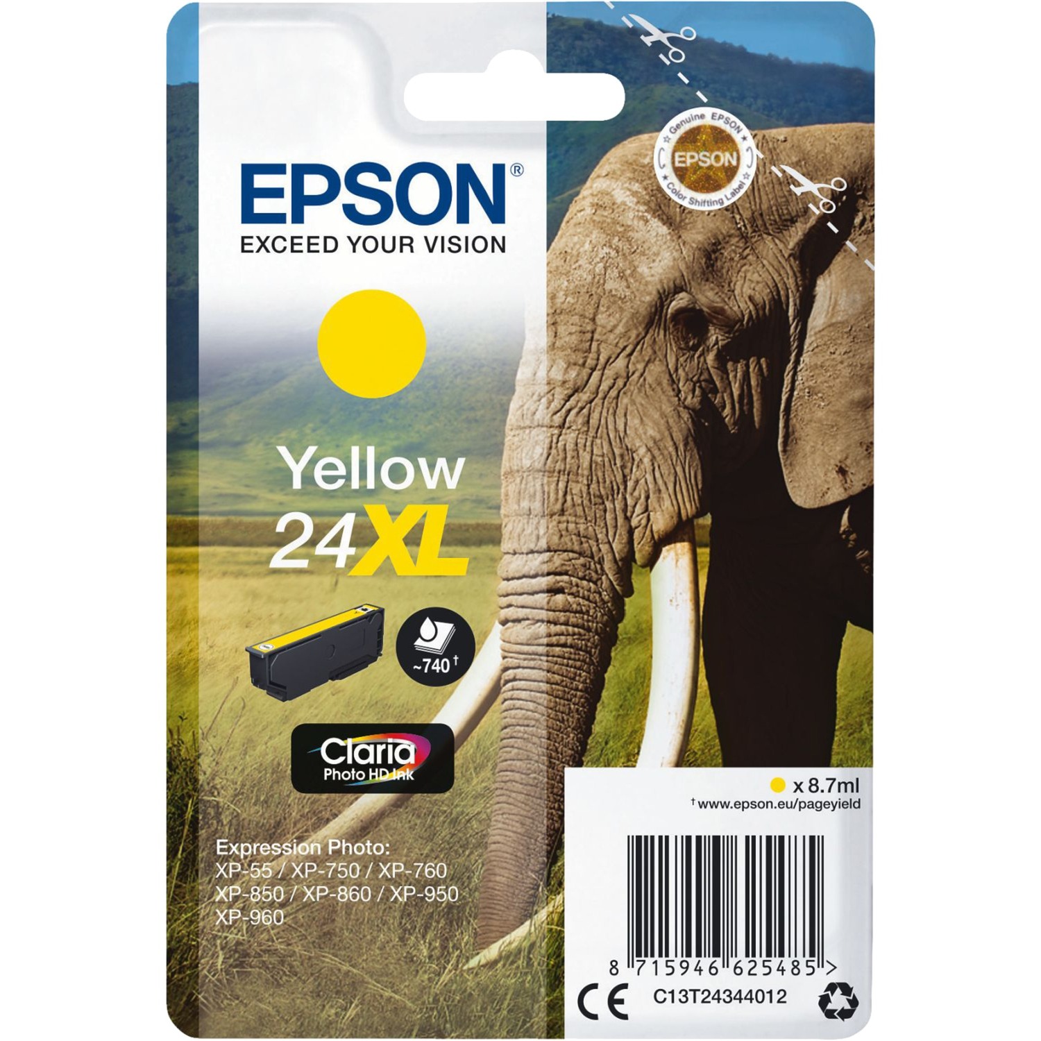 Epson Druckerpatrone 24XL / T2434XL C13T24344012 (kompatibel zu Epson 24XL), gelb, ca. 500 Seiten 8715946625485 Epson