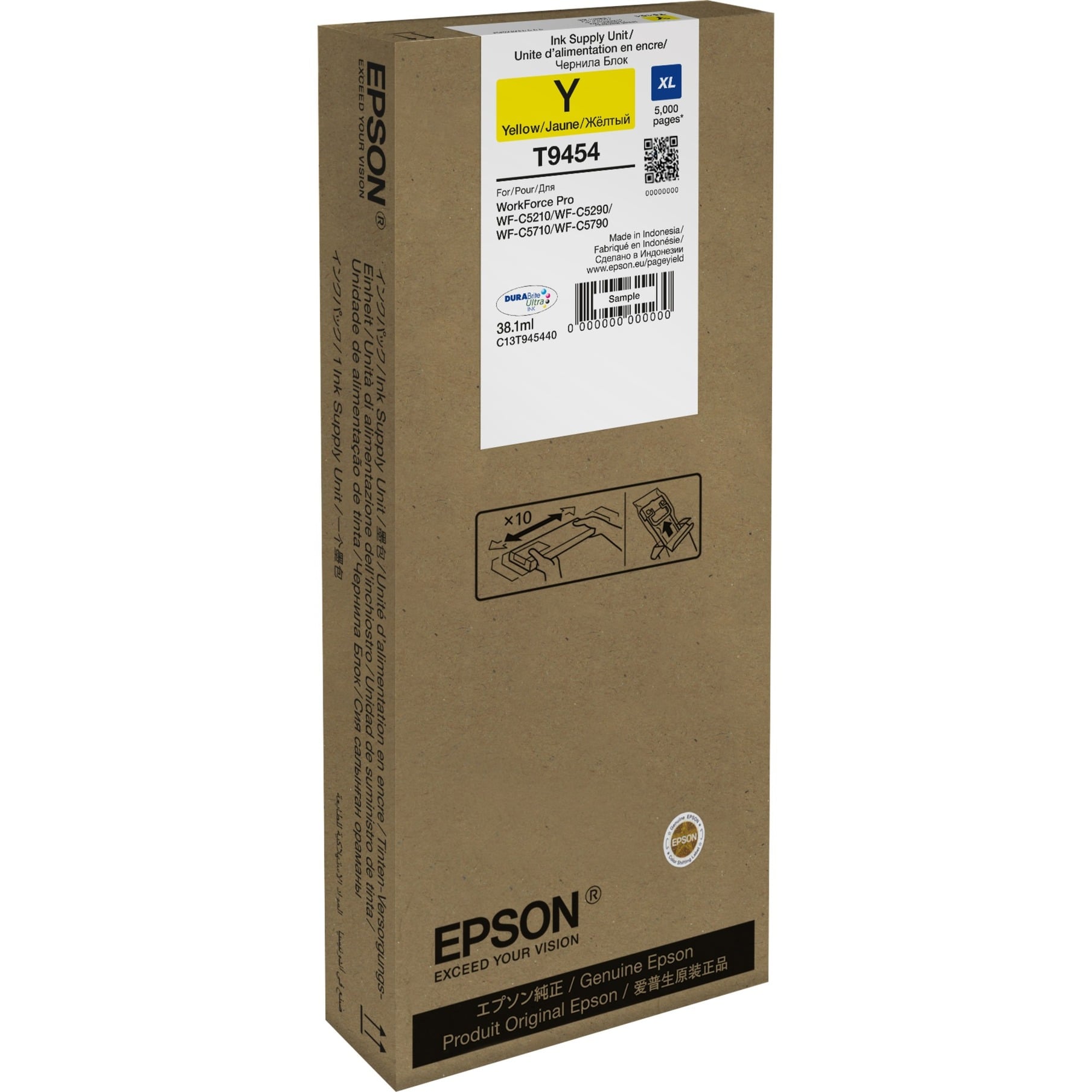 Epson T9454 Tintenpatrone Gelb XL 38,1 ml Kompatibilität: Für WF-C52xx / WF-C57xx Drucker-Serie | Niedrigere Druckkosten Dank XL-Tintenpatrone