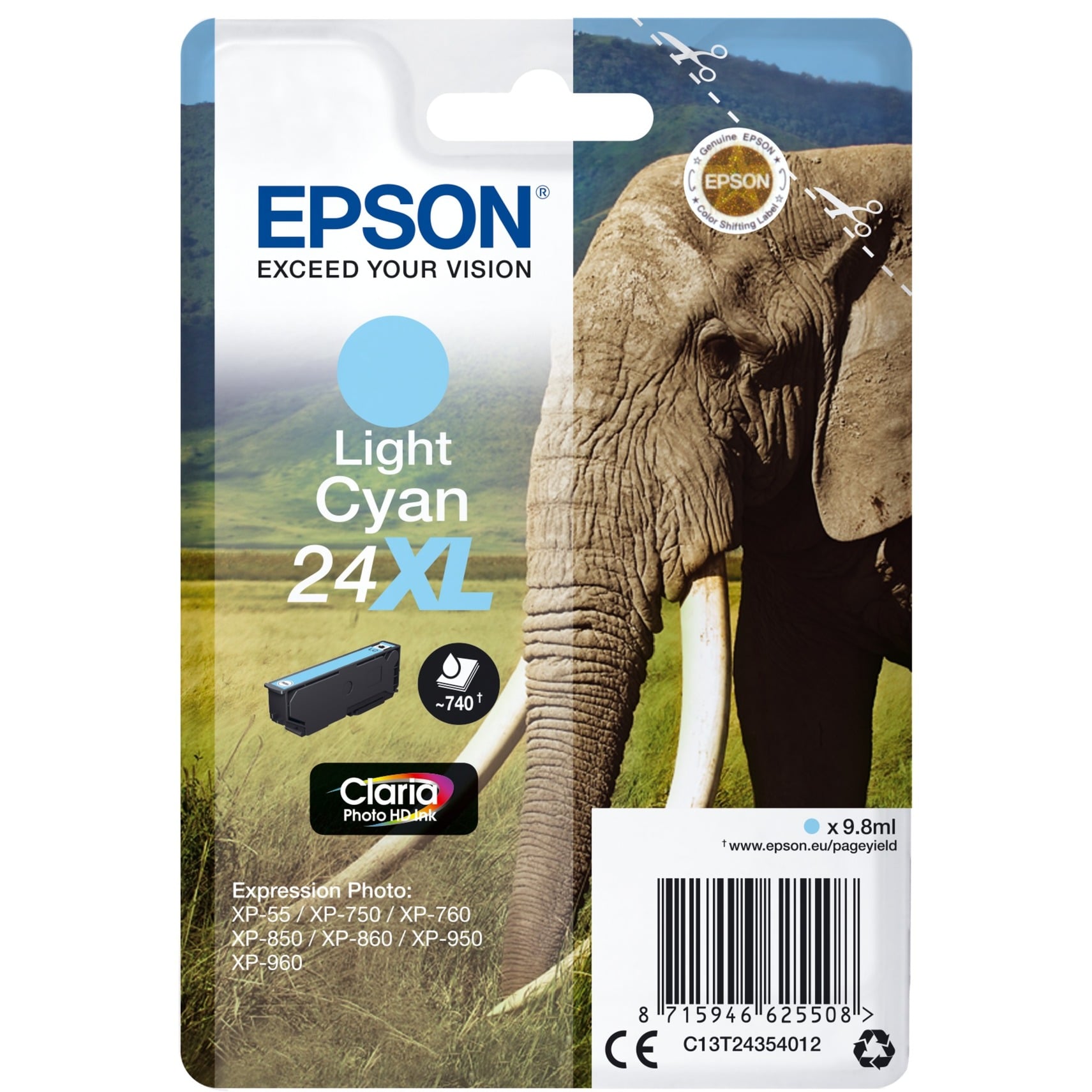 Epson Druckerpatrone 24XL / T2435XL C13T24354012 (kompatibel zu Epson 24XL), fotocyan, ca. 500 Seiten 8715946625508 Epson