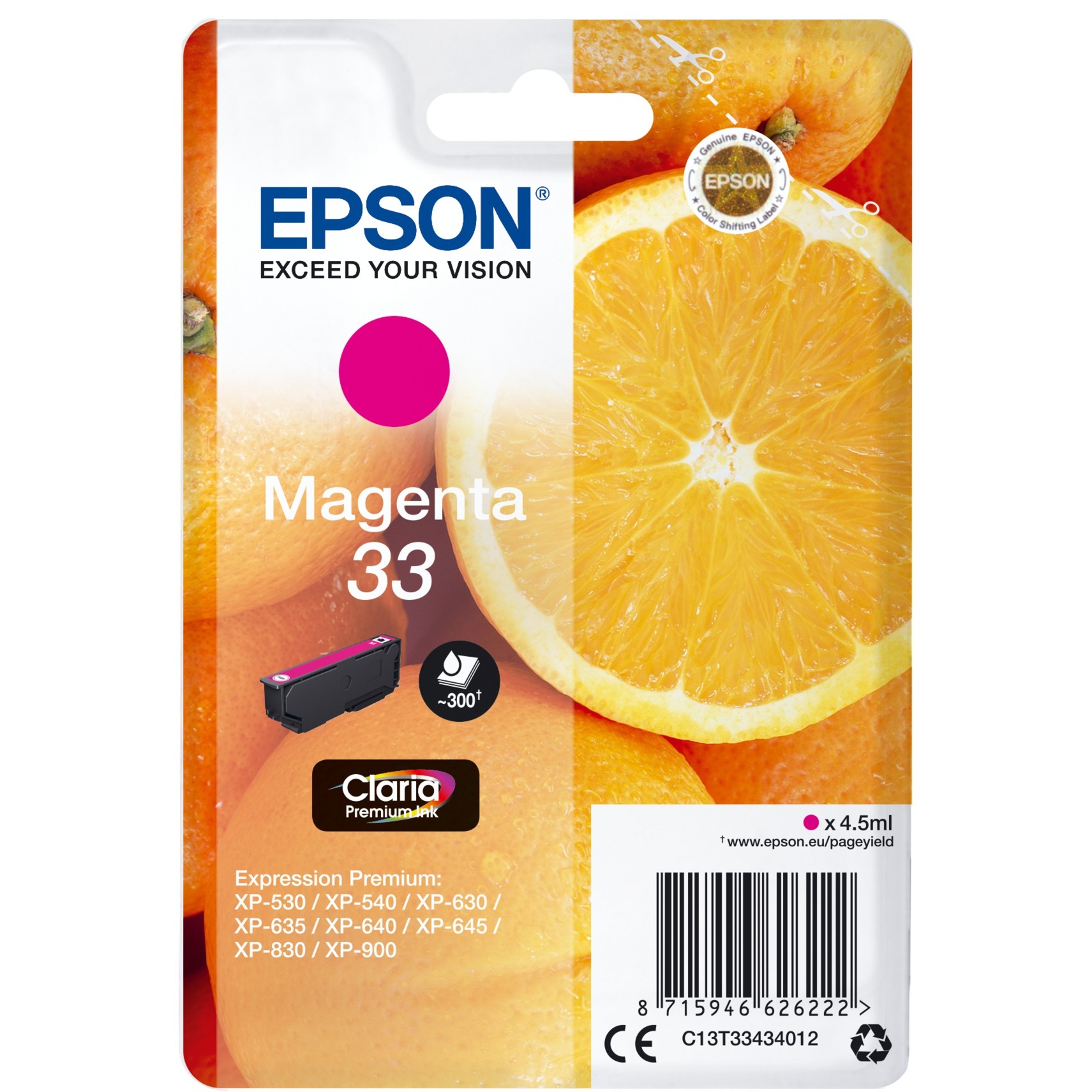 Epson Druckerpatrone 33 / T3343 C13T33434012 (kompatibel zu Epson 33), magenta, ca. 300 Seiten 8715946626222 Epson