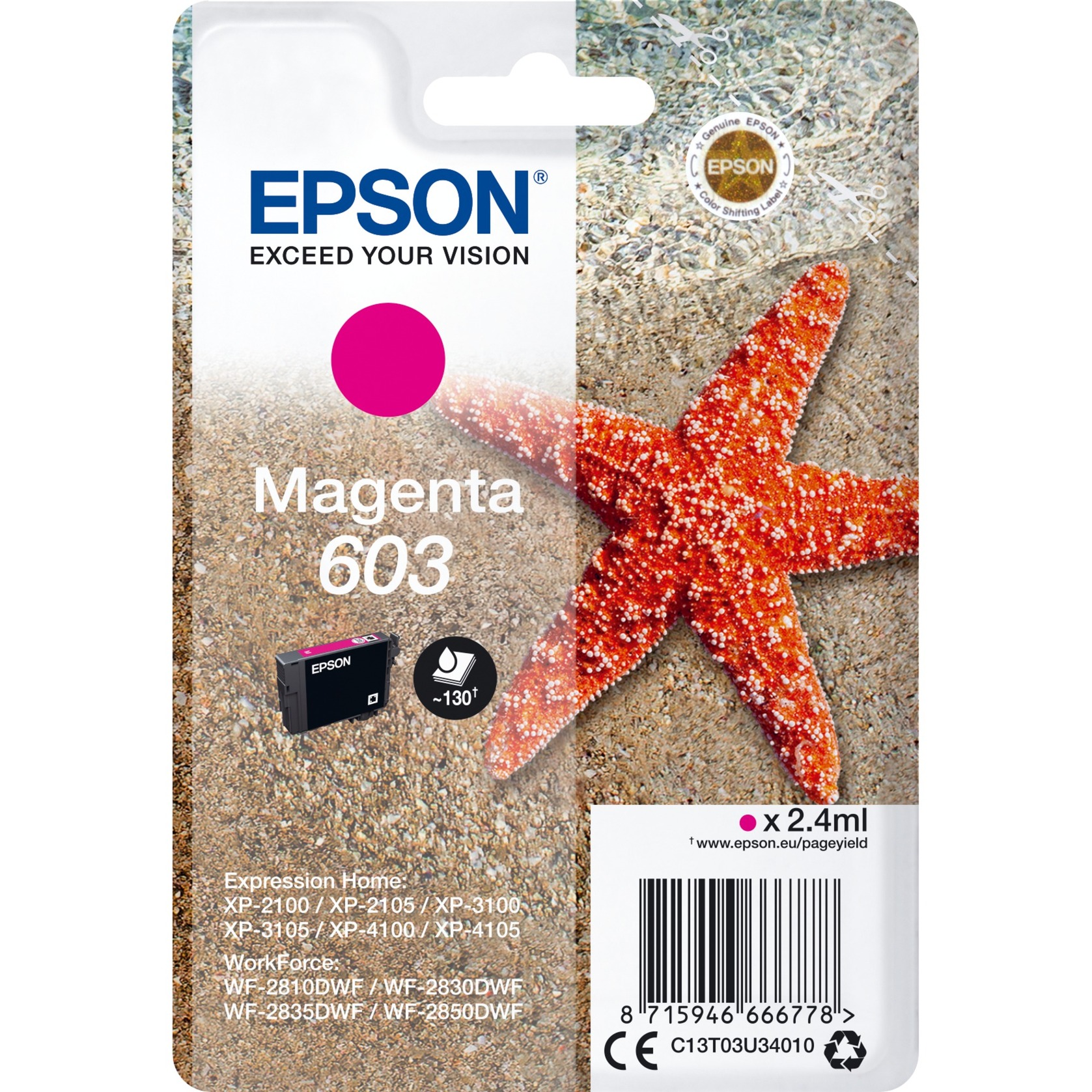 Epson Druckerpatrone 603/T03U3 C13T03U34010 (kompatibel zu Epson 603), magenta, ca. 130 Seiten 8715946666778 Epson