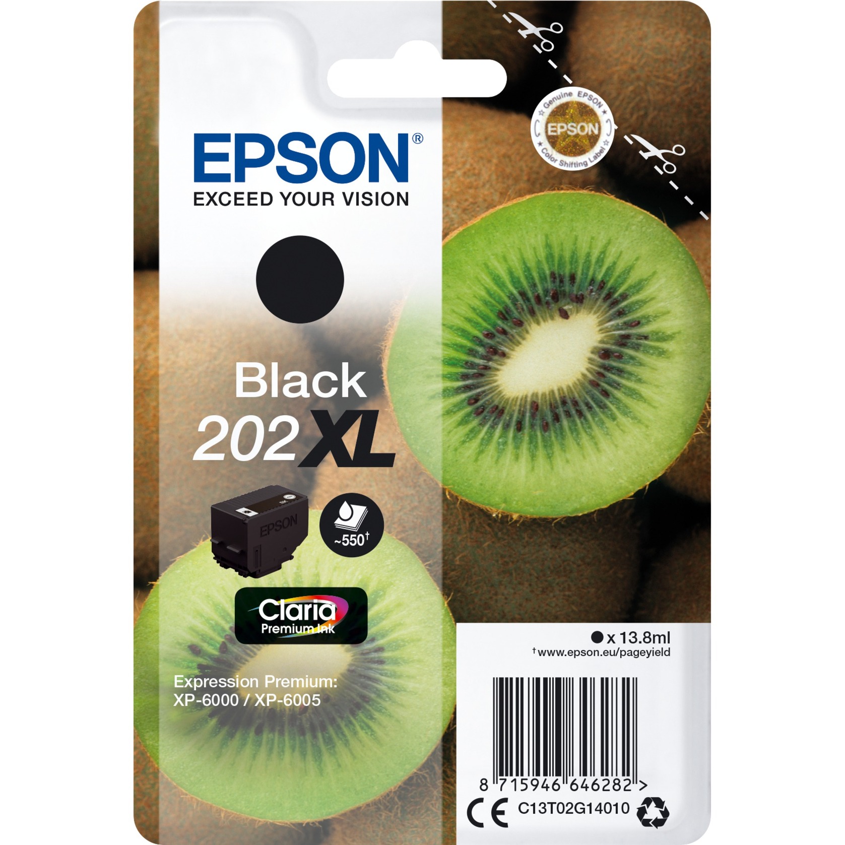 Epson Original 202XL Kiwi Druckerpatrone schwarz 550 Seiten 13,8ml (C13T02G14010)