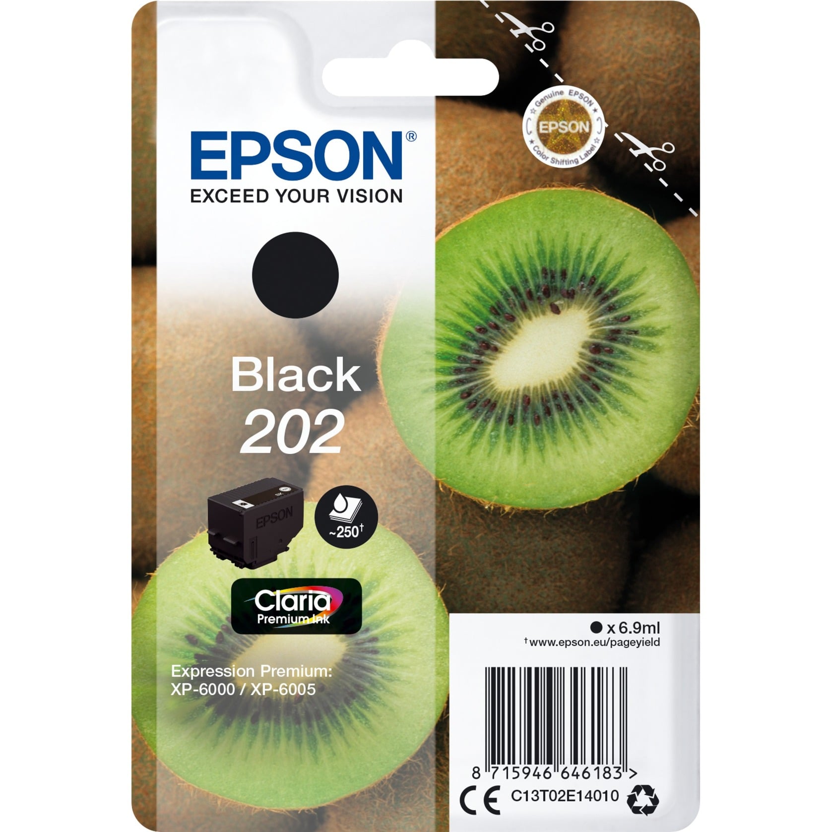 Epson Original 202 Kiwi Druckerpatrone schwarz 250 Seiten 6,9ml (C13T02E14010)