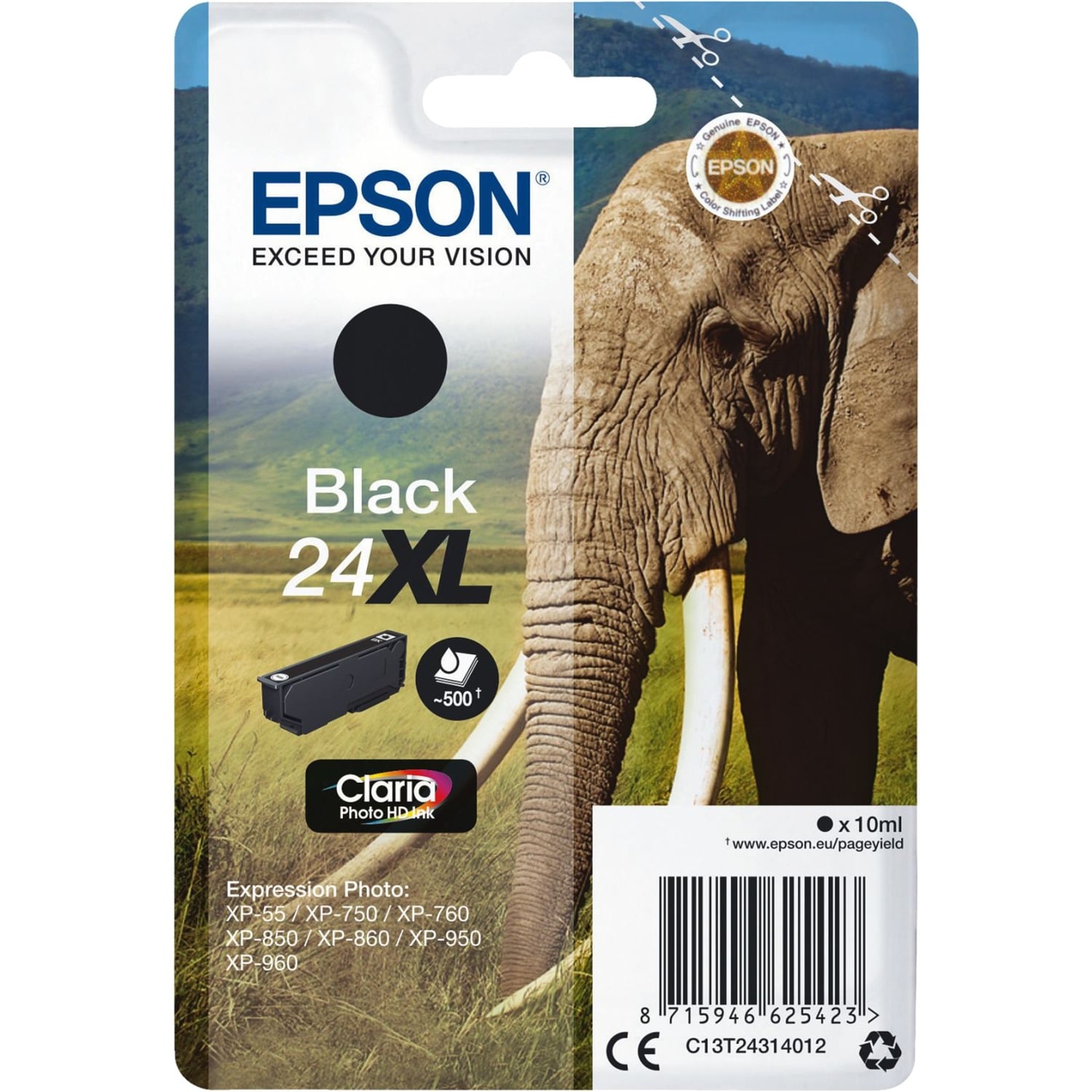 Epson Original 24XL Elefant Druckerpatrone schwarz 500 Seiten 10ml (C13T24314012)