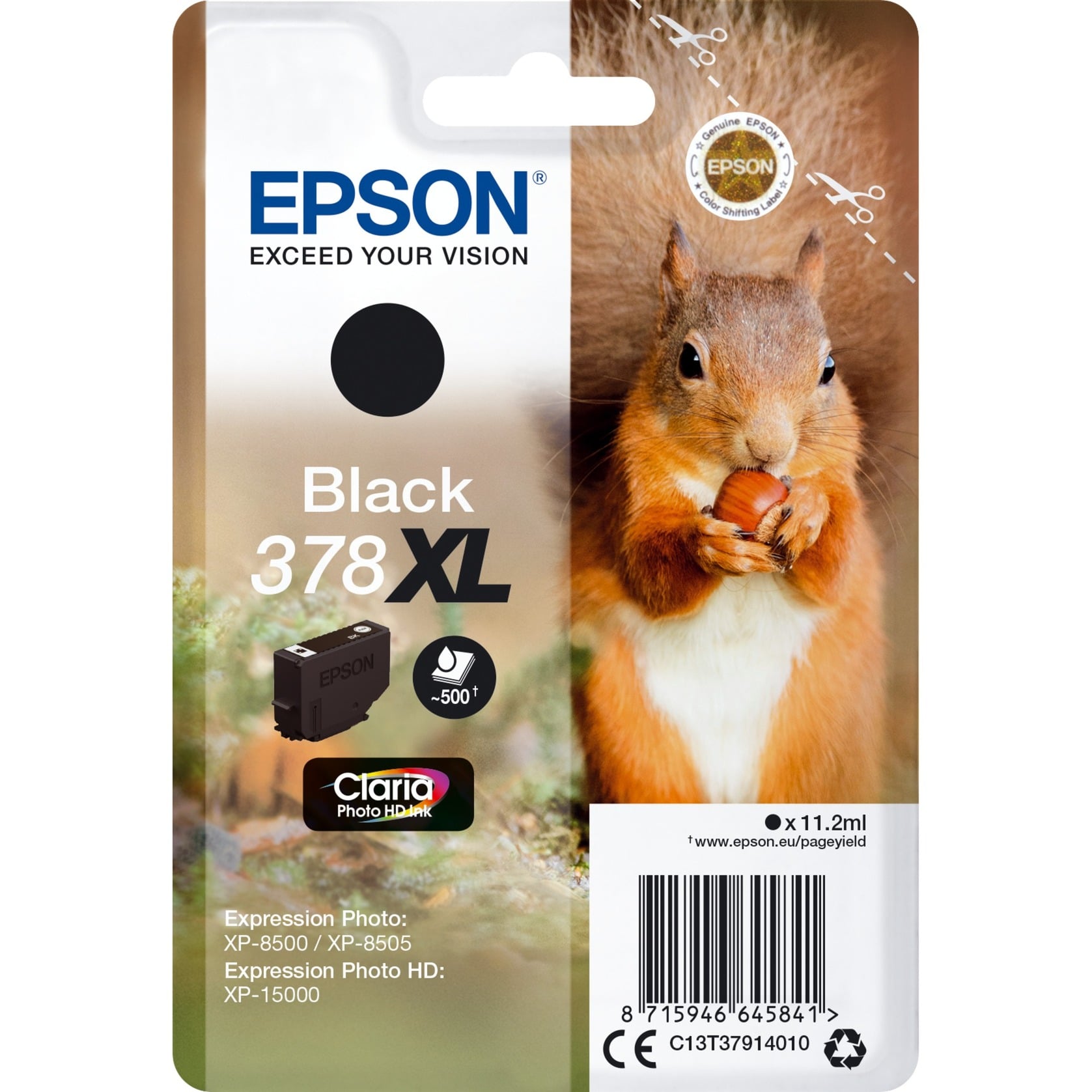 Epson Original 378XL Eichhörnchen Druckerpatrone schwarz 500 Seiten 11,2ml (C13T37914010)