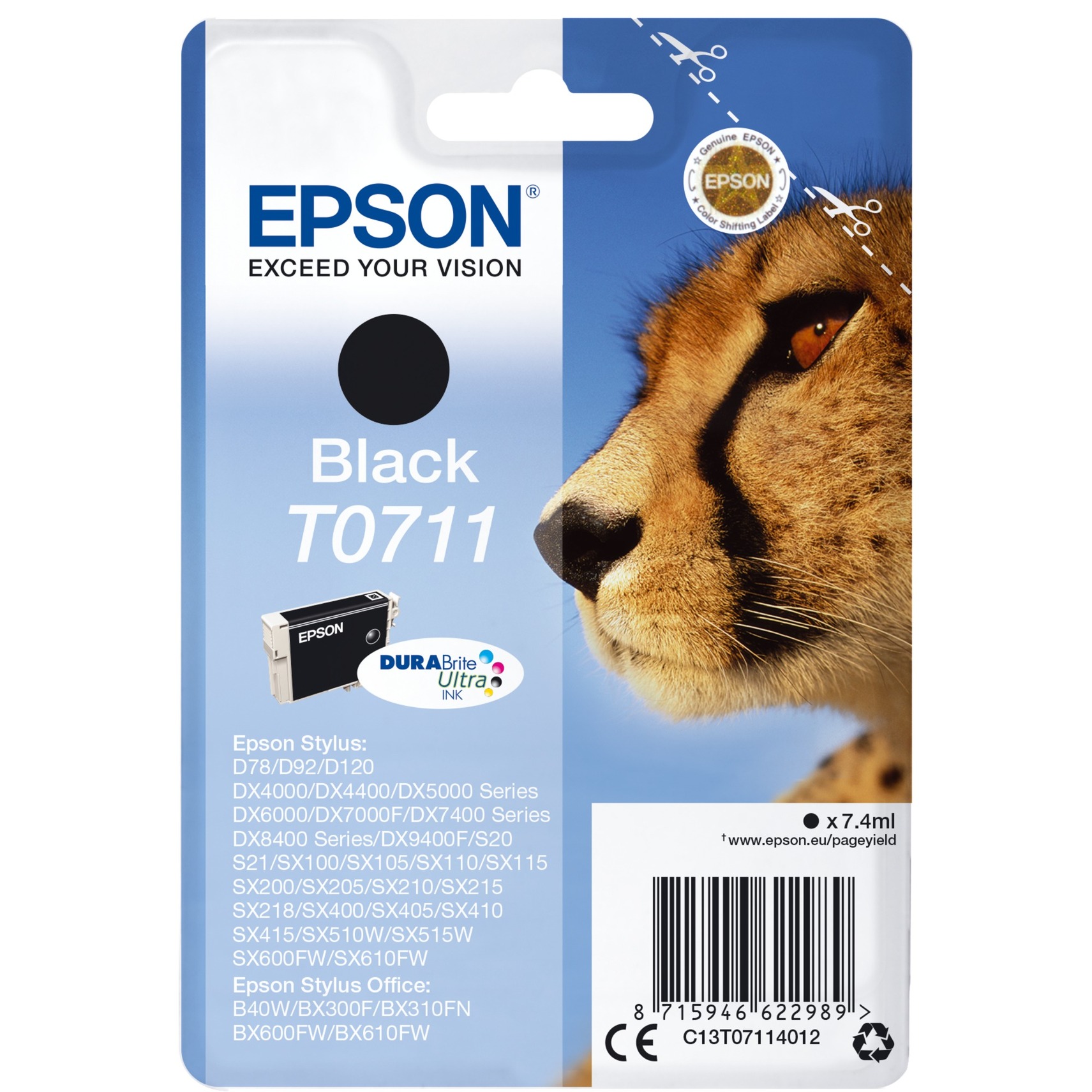 Epson Original T0711 Gepard Druckerpatrone - schwarz (C13T07114012)