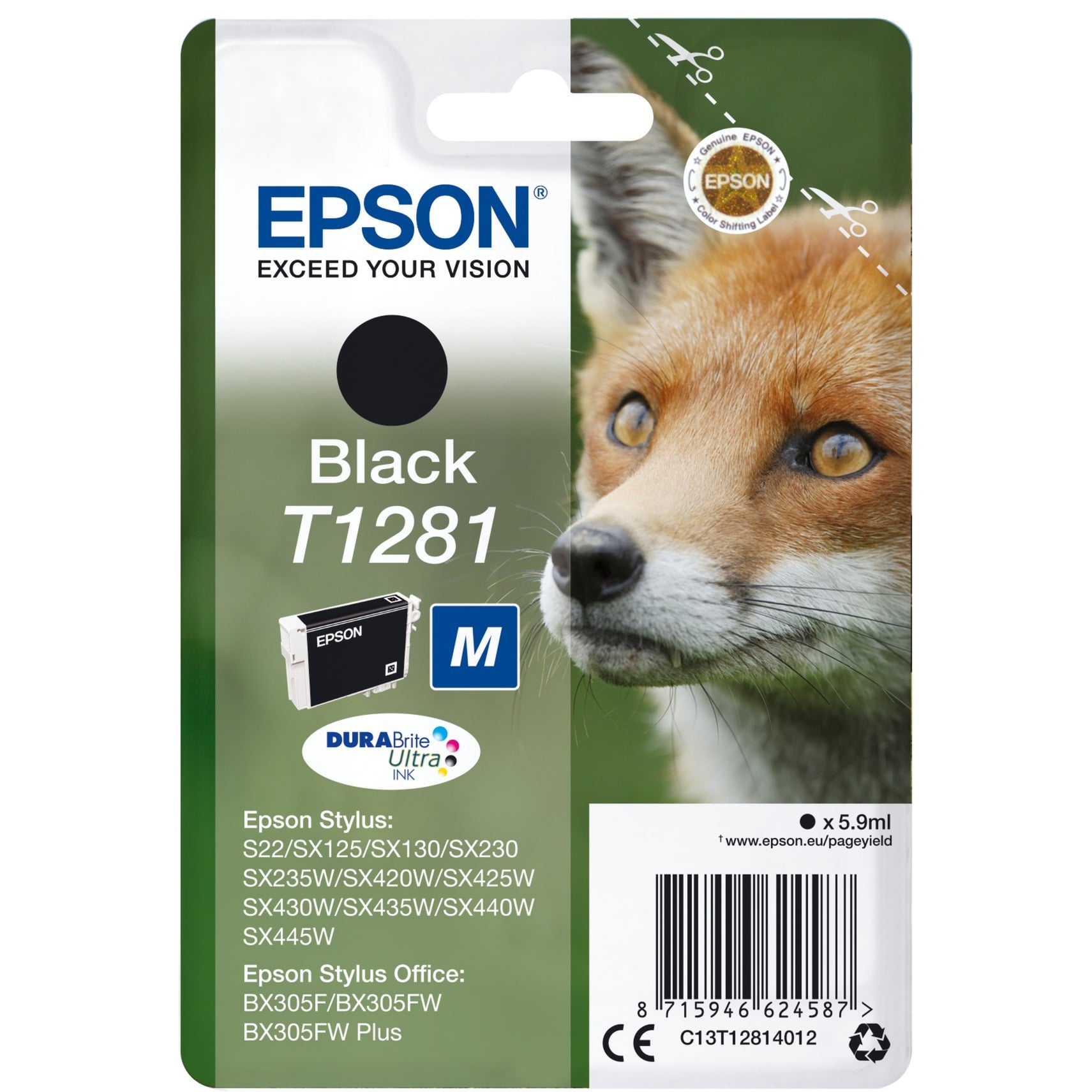Epson Original T1281 Fuchs Druckerpatrone schwarz 5,9ml (C13T12814012)