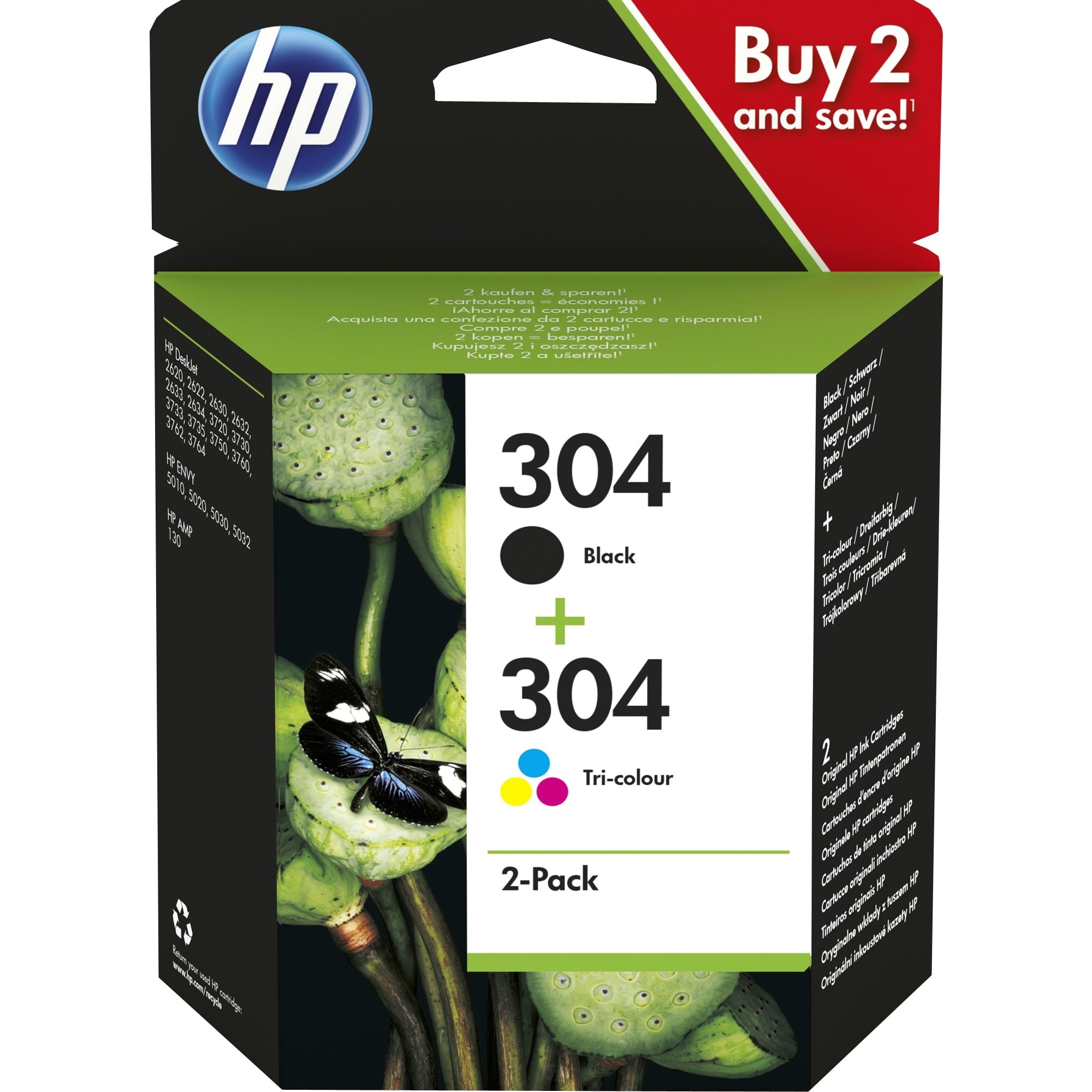 HP 304 (3JB05AE) Original Tintenpatronen 2er-Pack Kompatibilität: HP DeskJet 3000er / 2000er Serie, HP ENVY 5000er Serie