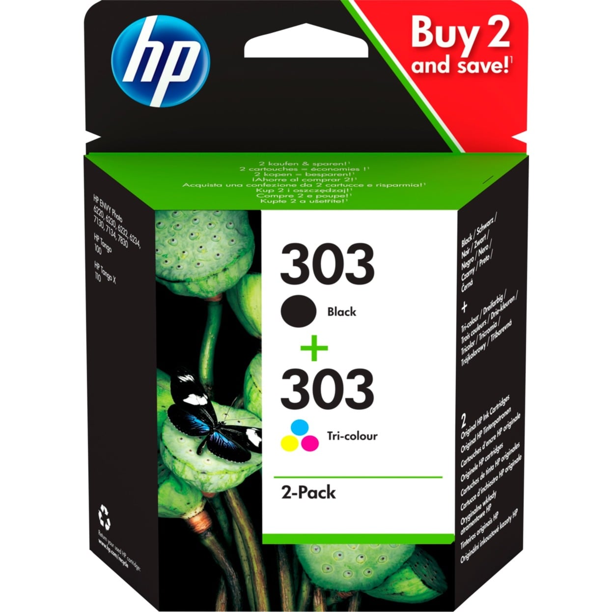 HP Druckerpatrone 303 (3YM92AE), Multipack, schwarz, color (cyan / magenta / gelb) 0192545863971 HP 2 Stück