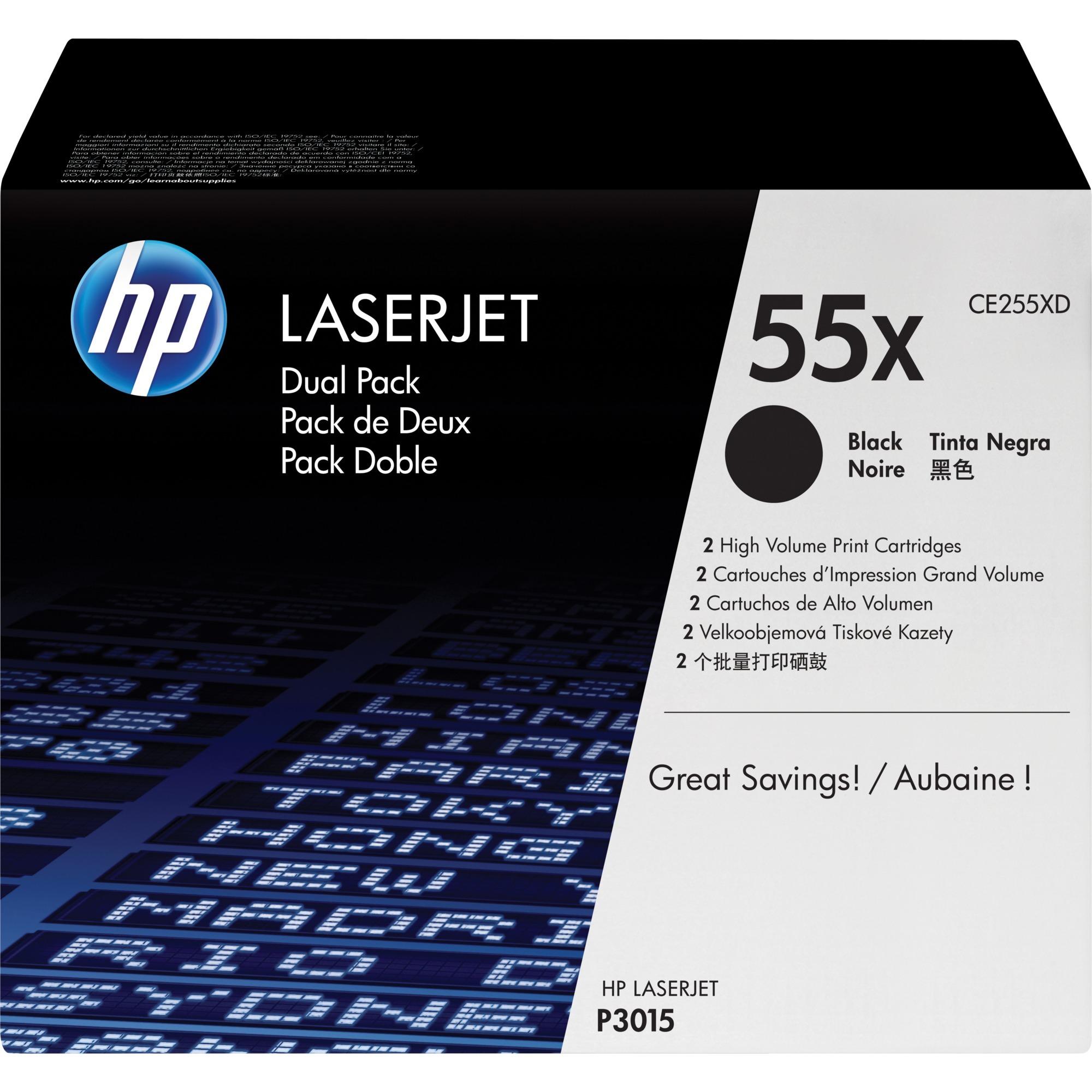 HP Original 55X Toner Doppelpack schwarz hohe Kapazität 2 x 12.500 Seiten (CE255XD)