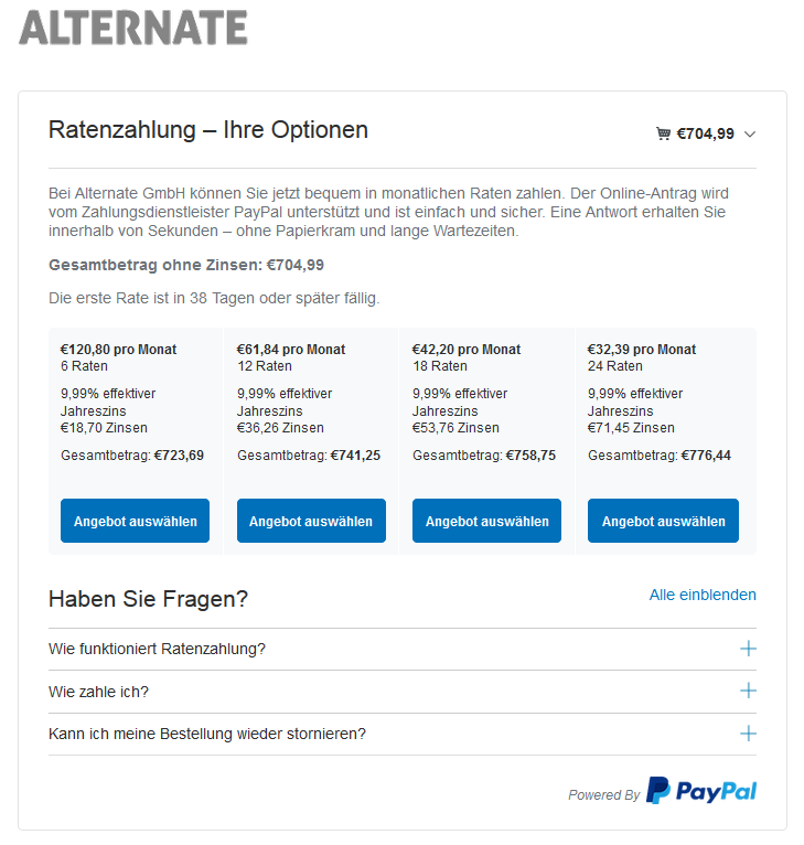 Ratenzahlung Powered By Paypal Zahlungsarten Hilfe