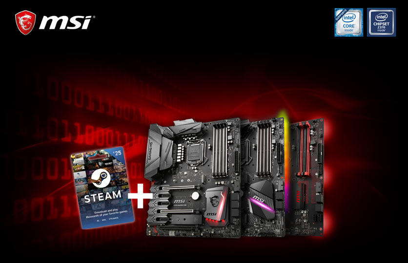 MSI Z370 GAMING MAINBOARD - 25 € STEAM-GUTSCHEIN MSI Z370 GAMING MAINBOARD - 25 € STEAM-GUTSCHEIN