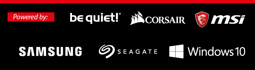 Powered by: be quiet!, CORSAIR, msi, SAMSUNG, SEAGATE, Windows 10 Powered by: be quiet!, CORSAIR, msi, SAMSUNG, SEAGATE, Windows 10