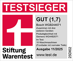 "TESTSIEGER, Gut (1,7)" 11/2025 Stiftung Warentest