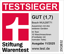 "TESTSIEGER, Gut (1,7)" 11/2025 Stiftung Warentest