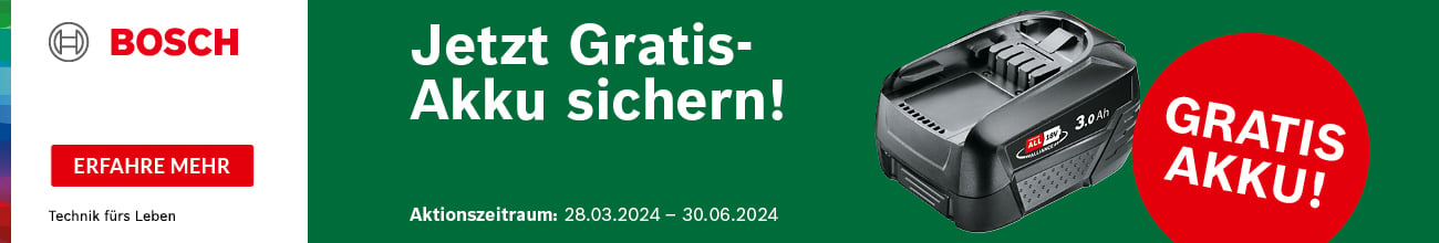 Pop-Up: Bosch grün 18 Volt Akku gratis