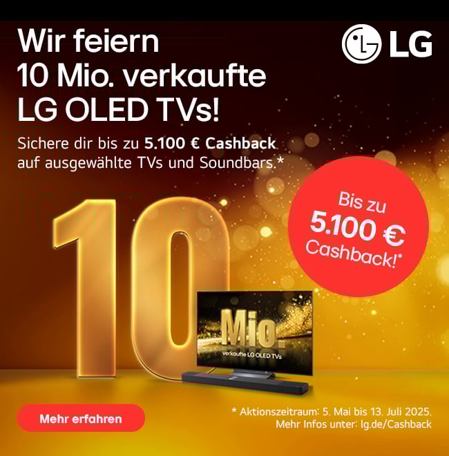 LG 10 Mio. vekaufte LG OLED TVs! LG Cashback Aktion